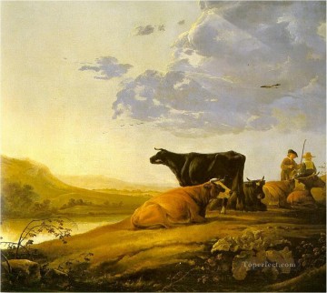 牛 雄牛 Painting - 牛の古典的な風景